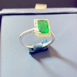 Beautiful green/clear genuine crystal w/ pure silver plated brass.